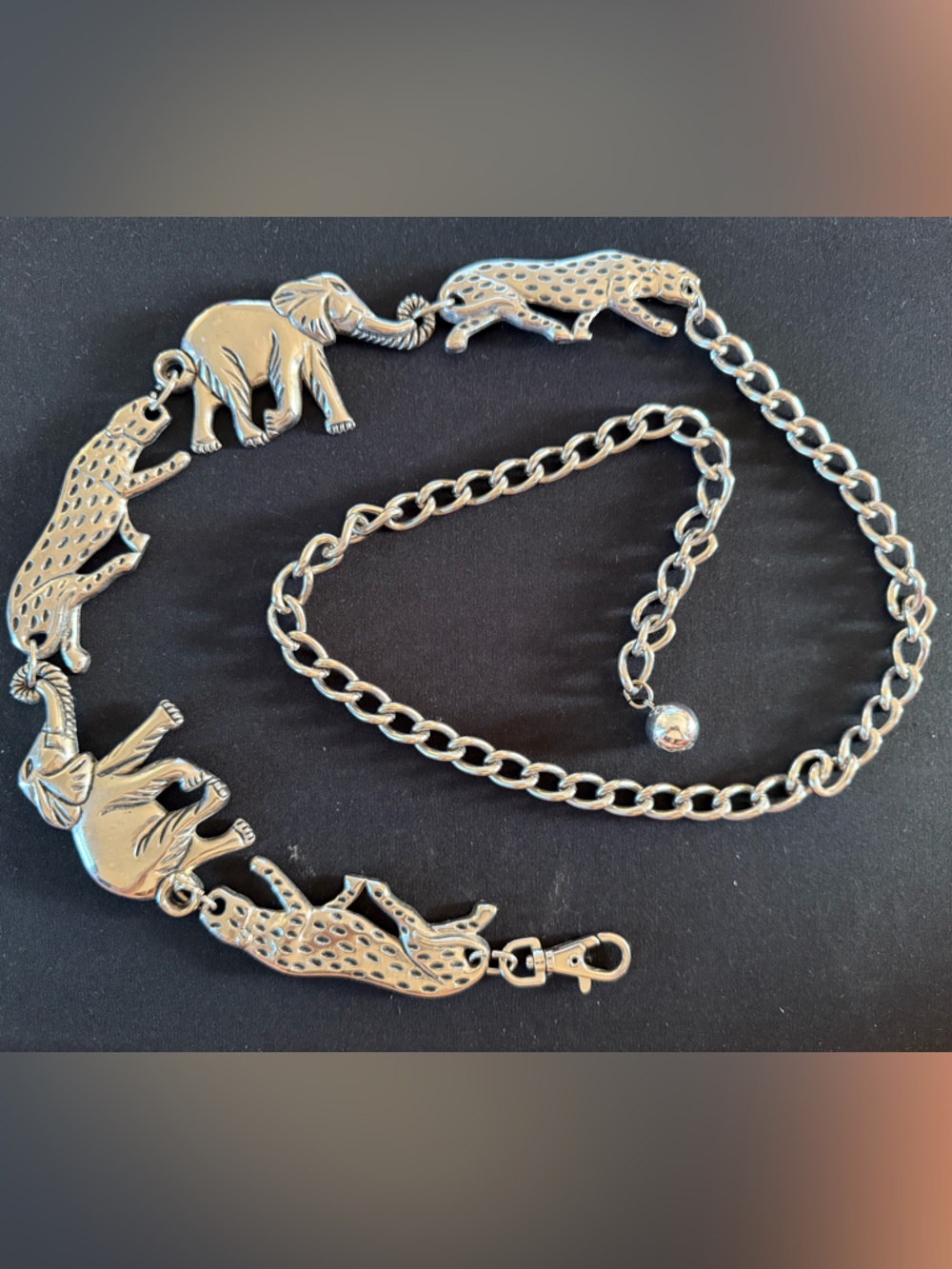 Vintage Elephant Leaopard Metal Concho Belt Adjustable Boho Artsy Safari